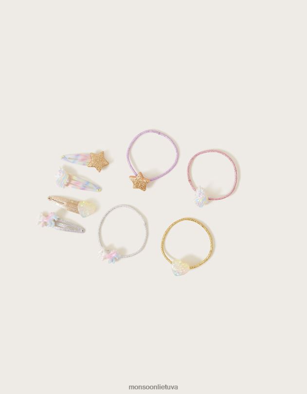 Monsoon miglotų vienaragių plaukų rinkinys 8 pak mergina stilingas priedas DPXBJ2516