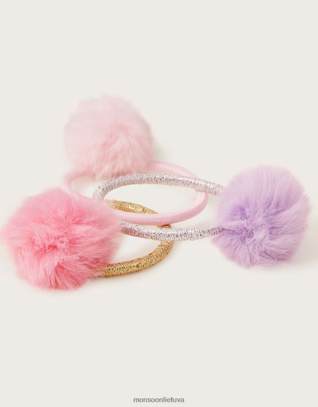Monsoon mini pūkuotų pom-pom plaukų juostelių rinkinys iš trijų mergina stilingas priedas DPXBJ2476